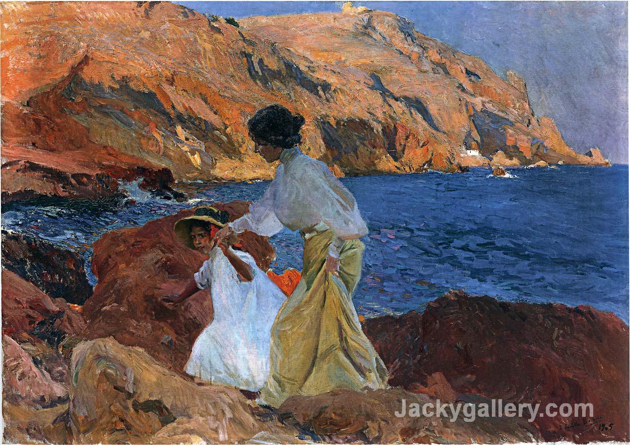 Clotilde and Elena on the Rocks at Javea by Joaquin Sorolla y Bastida paintings reproduction